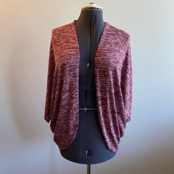 AZULES Burgundy Cardigan Sweater XL Dolman Sleeve Heather Knit Kimono Shrug - Picture 1 of 7